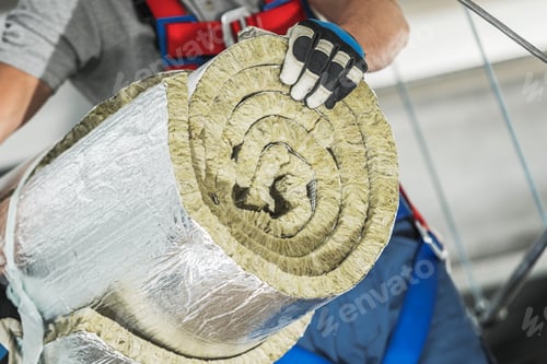 Preview: Worker Carrying Insulation Material in a Construction Site During the Day