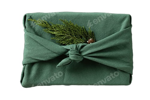 Preview: #6626 Green fabric wrapping a gift isolated on a transparent background