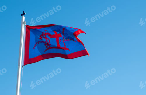 Preview: Greece. Greek flag and the flag of the island of Spetses during the 1821 Greek Revolution waving