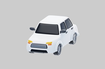 Visualização: Veículo branco contemporâneo com teto preto e detalhe amarelo