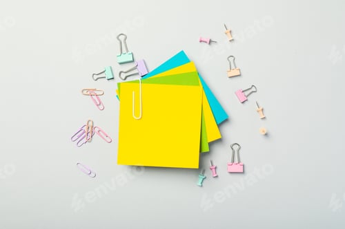Preview: Concept of different office accessories - paper with clip