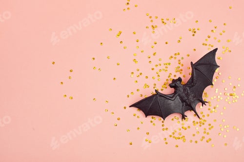 Preview: Top view of Halloween decoration with plastic bats
