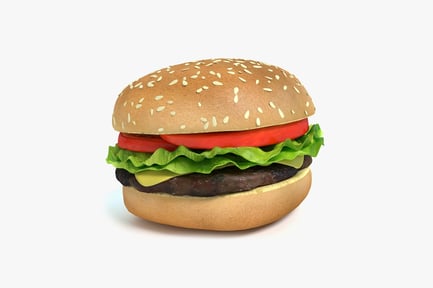 Preview: Hamburger with sesame bun, lettuce, tomato, and cheese