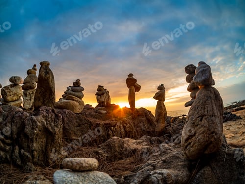 Preview: Zen stacked stones at the beach