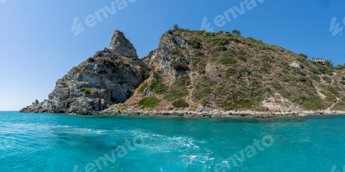 Preview: View of coastline in southern Italy. Scenic view from on top cliff looking out to sea on sunny