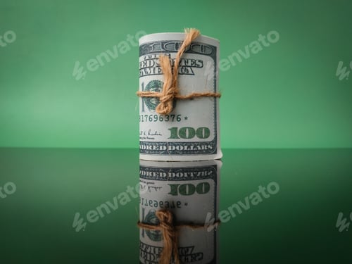 Preview: Closeup banknotes on green background with reflection