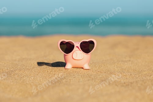 Preview: Piggybank on the beach in summer