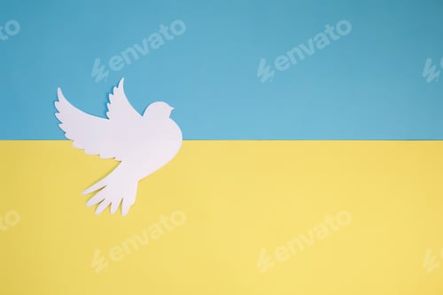 Preview: War Ukraine and Russia. The flag of Ukraine and the symbol of victory. Freedom and text Pray for