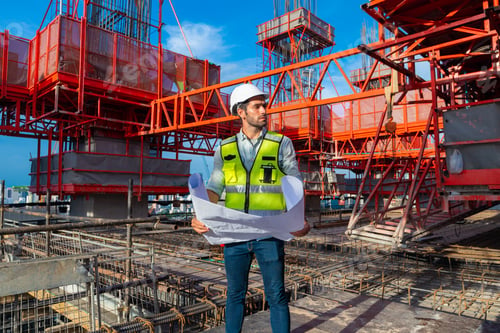 Preview: Portrait of an engineer designing a concrete floor and column structure for a shopping center.