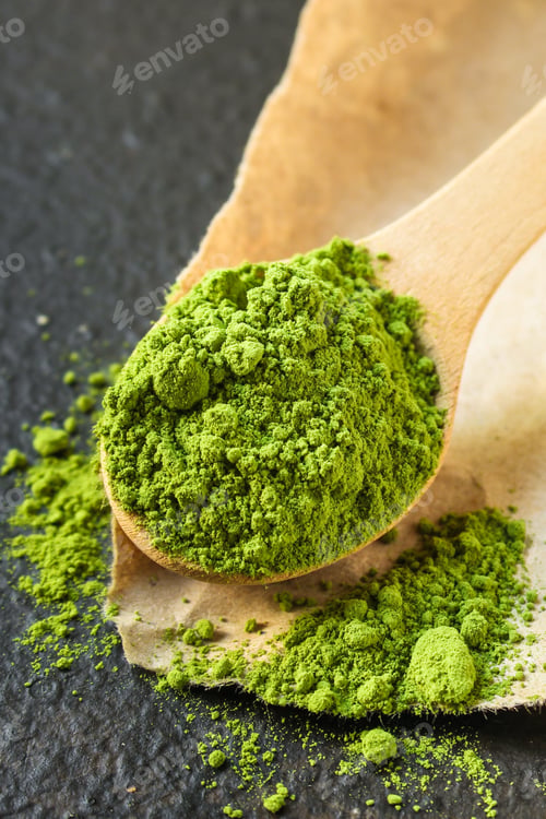 Preview: Matcha - Green Tea Powder, Food Supplement, Menu Concept. Food Background. Copy Space