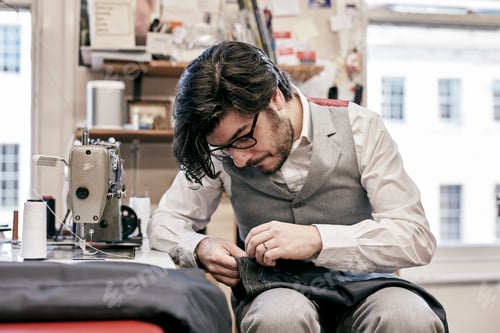 Preview: Man sewing suit by hand in family tailor business