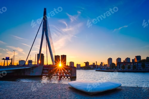Preview: Erasmus Bridge on sunset, Rotterdam, Netherlands