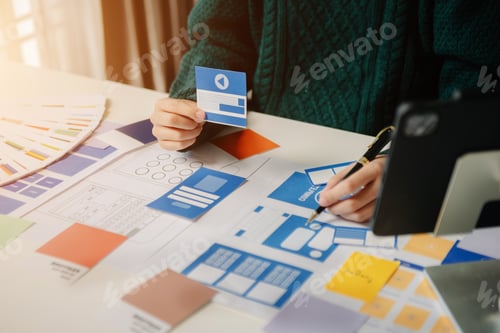 Preview: UX graphic designer planning application process development prototype wireframe for web