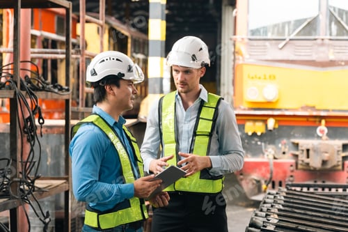 Preview: Railway transportation engineers working in industrial facility, public transport system