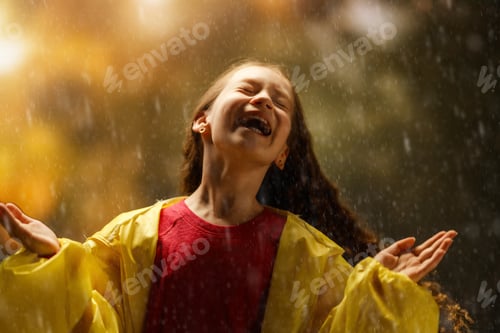 Preview: girl in the rain on an autumn walk