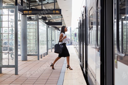Preview: Businesswoman boarding train