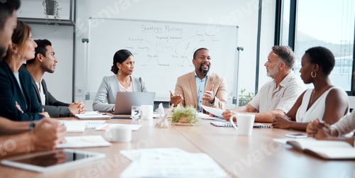 Preview: I have some ideas for you. Shot of a group of businesspeople having a meeting at work.