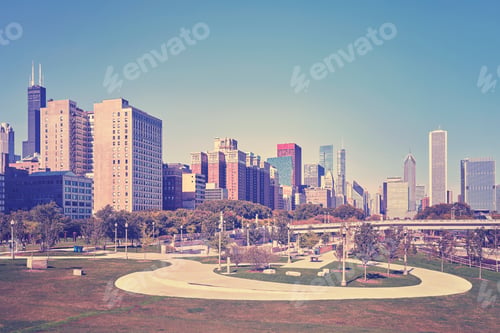 Preview: Vintage toned photo of Chicago city downtown, USA