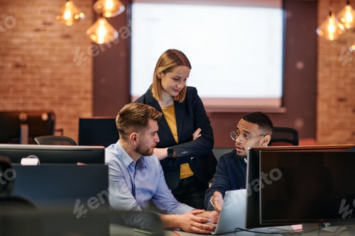 Preview: Strategic Business Meeting: Group of Professionals Collaborating in Office Using Computers
