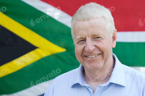 Preview: Senior man and and south african flag