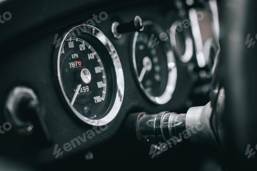 Preview: Close-up shot of the dashboard of a car speedometer