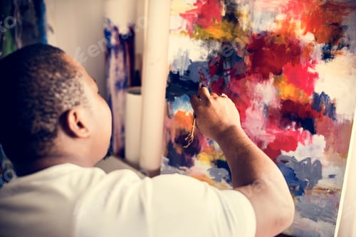 Preview: Black artist man doing his art work