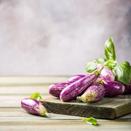 Preview: Heap of small eggplant or aubergine