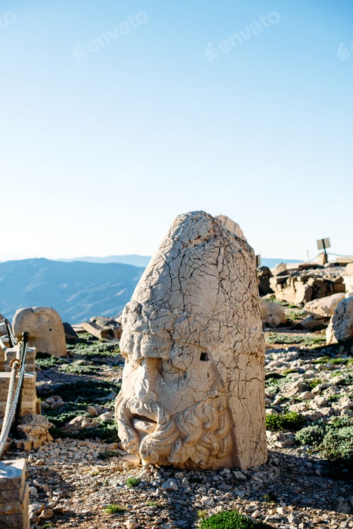 Preview: Heads of the statues on Nemrut Dag on the sunset.