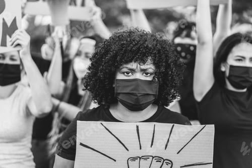 Preview: People from different culture and races protest on the street for equal rights with safety masks