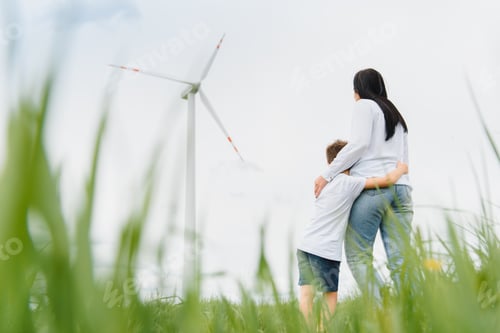Preview: Alternative energy, wind farm and happy time with your family.