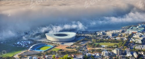 Preview: A high up view of the city of Cape Town, South Africa on a cloudy day