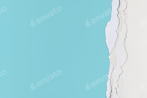 Preview: Ripped paper border in blue on handmade colorful background
