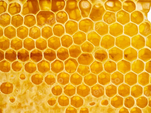 Preview: bee honeycomb closeup, fresh stringy dripping sweet honey, macro background