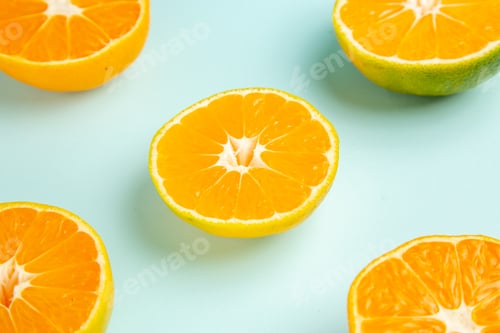Preview: front view fresh tangerines on light-blue background color fruit orange photo citrus