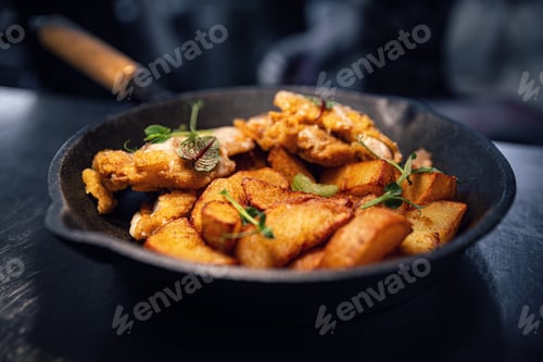 Preview: Fried potato wedges with schnitzel
