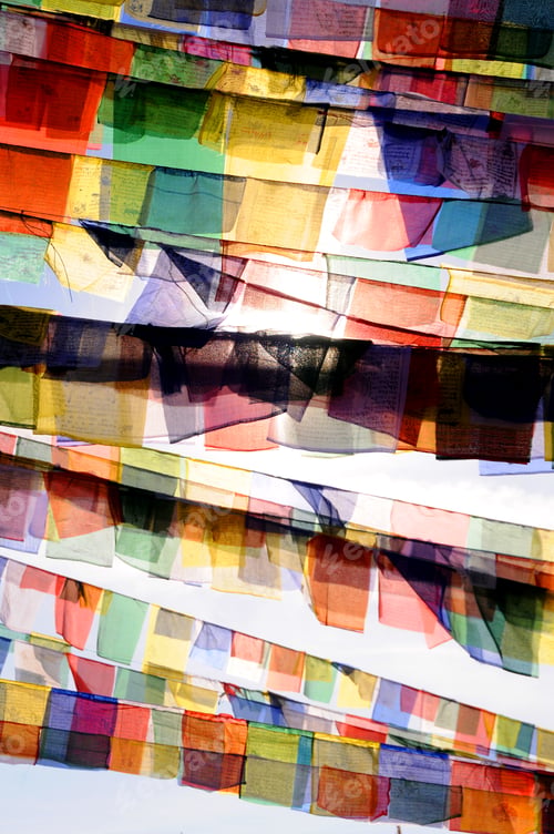 Preview: Colorful Tibetan prayer flags at boudhanath stupa in Kathmandu, Nepal
