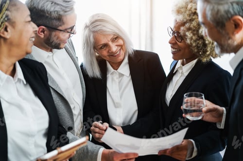 Preview: Multiracial business people working inside bank office - Focus on senior woman face