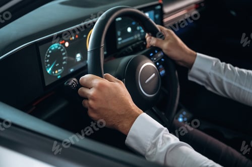 Preview: Man is sitting in car, detailed view