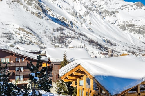 Preview: Alpine winter mountain landscape. French Alps with snow.