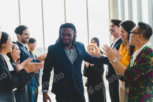 Preview: Celebrate victory to business success with colleagues. Business celebration party event with partner