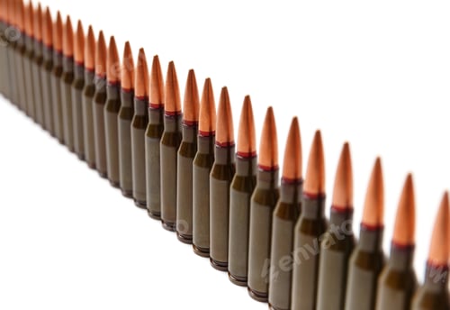 Preview: Bullets for firearms, live military cartridges on a white background.