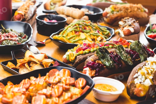 Preview: Served snacks and dishes on table