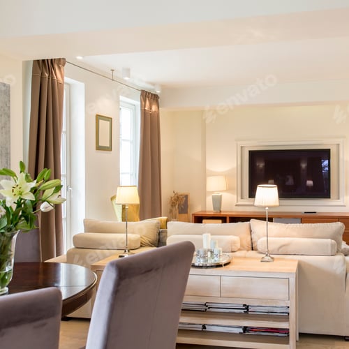 Preview: Modern living room open to dining room