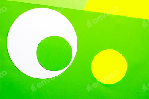 Preview: Abstract geometric shapes and lines green, yellow, white color paper texture background. Top view