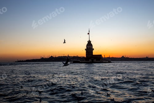 Preview: Maiden's Tower (Kiz Kulesi) Sunset in Istanbul, Turkey.