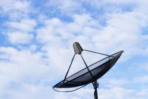 Preview: Communication to far away land with satellite disk over the blue sky cloud