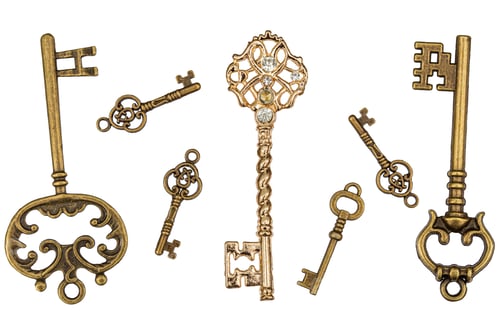 Preview: Set of bronze keys, decorative element for design, isolated on white background