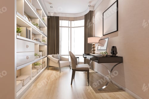 Preview: 3d rendering modern wood minimal working room
