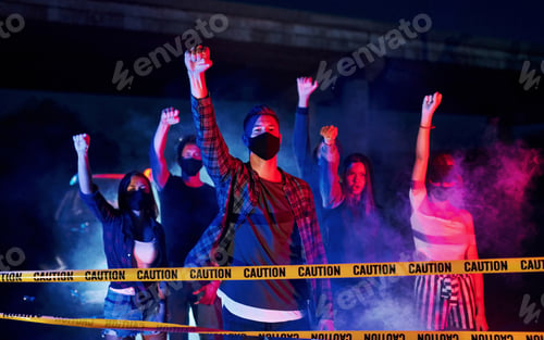Preview: Group of protesting young people that standing together