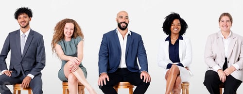 Preview: Diverse business people smiling while sitting jobs and career campaign